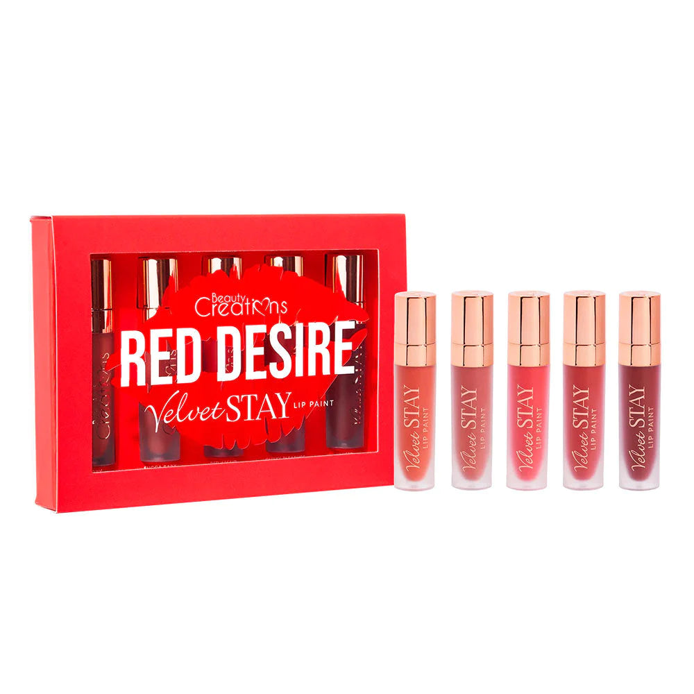 Set De Labiales Velvet Stay  “ Red Desire “