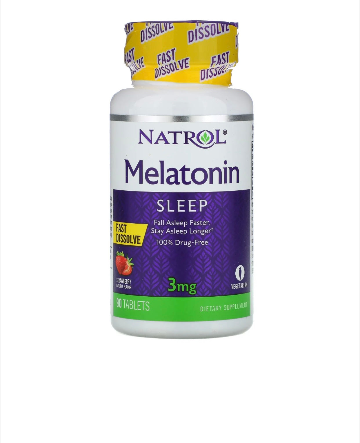 Melatonina, Rápida Disolución, Fresa, 3 mg